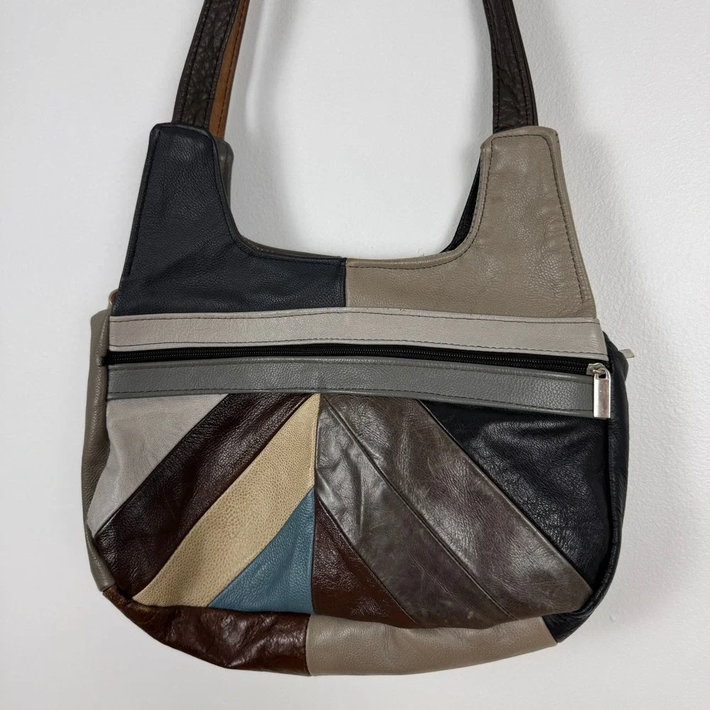 Genuine‎ Leather Patchwork Hobo Bag Shoulder Bag Made in Mexico Y2K Purse